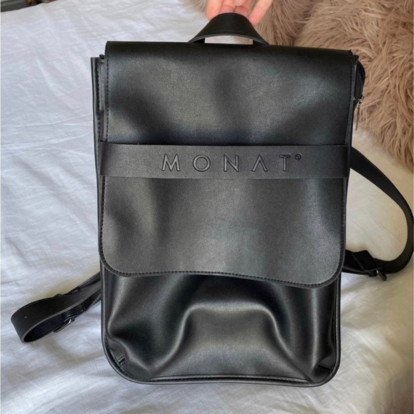 monat Handbags - Monat Backpack, Black, leather like material w/computer sleeve inside, monations